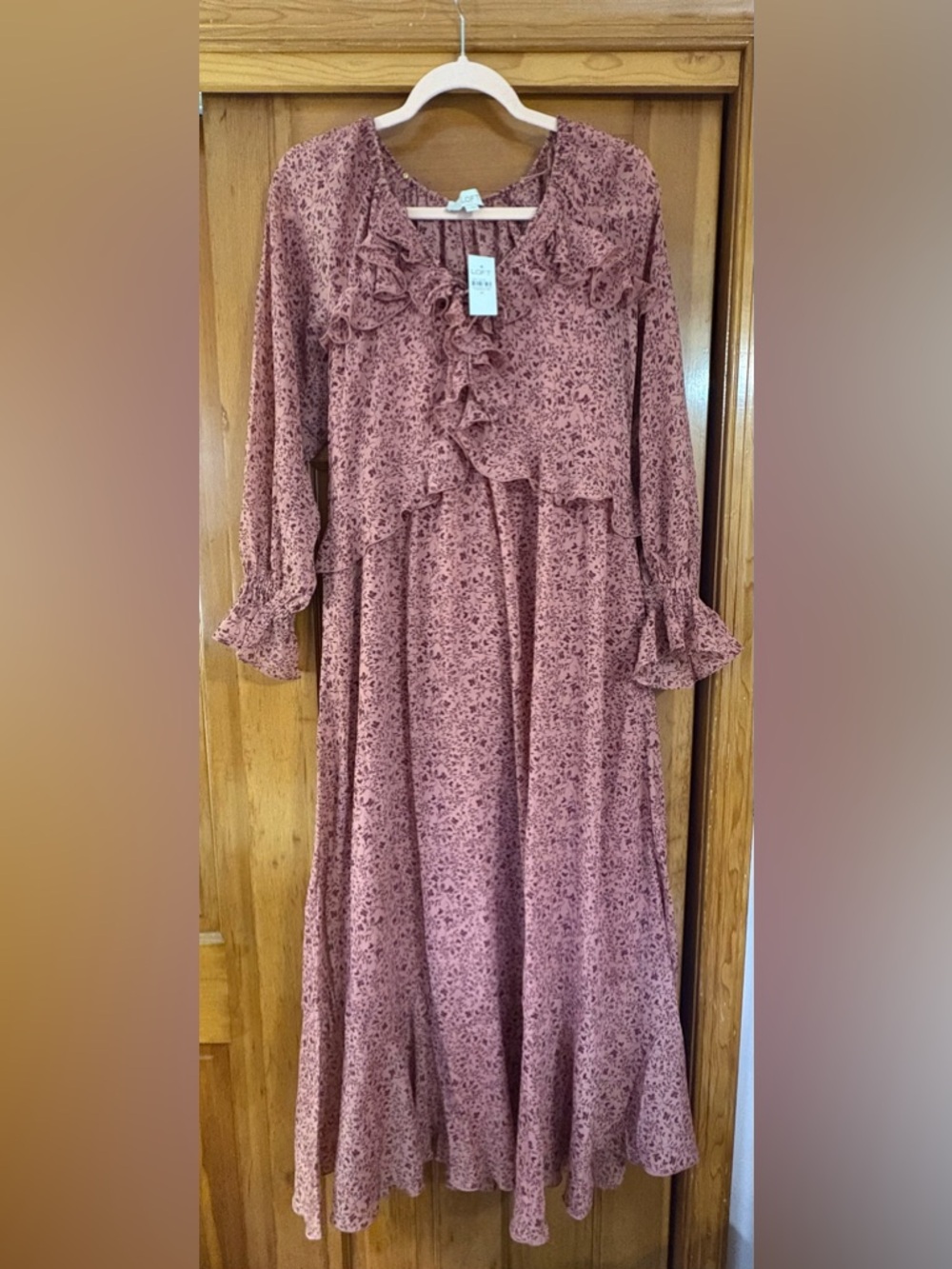 LOFT Dusty Rose Floral Ruffle Maxi Dress Medium